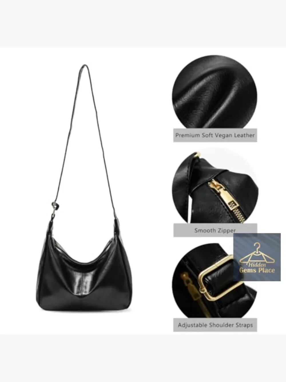 Slouchy Vegan Leather Hobo Shoulder Bag Crossbody Tote Purse Women
